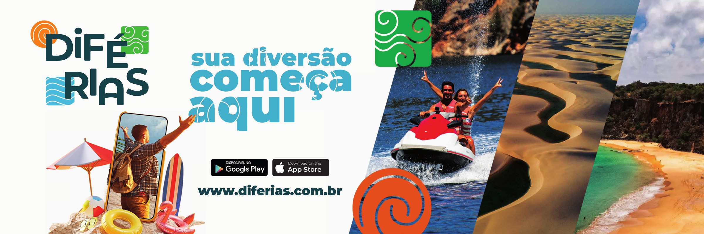Aplicação da identidade visual da DiFérias em outdoor de 900 por 300 centímetros